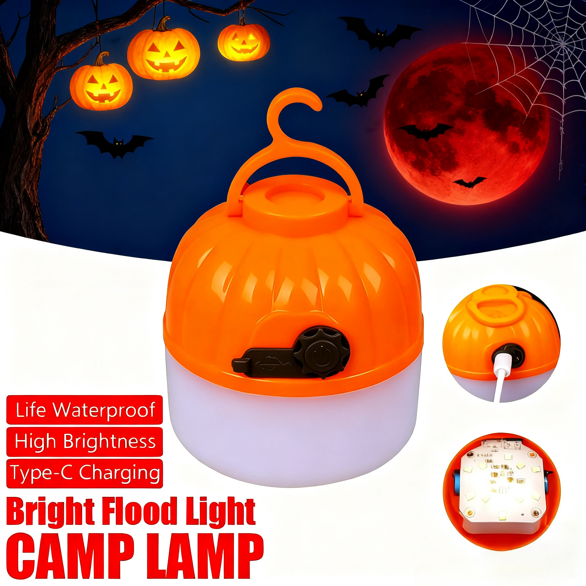 Outdoor Lighting And Decor - Mini Portable Halloween Pumpkin Lantern USB