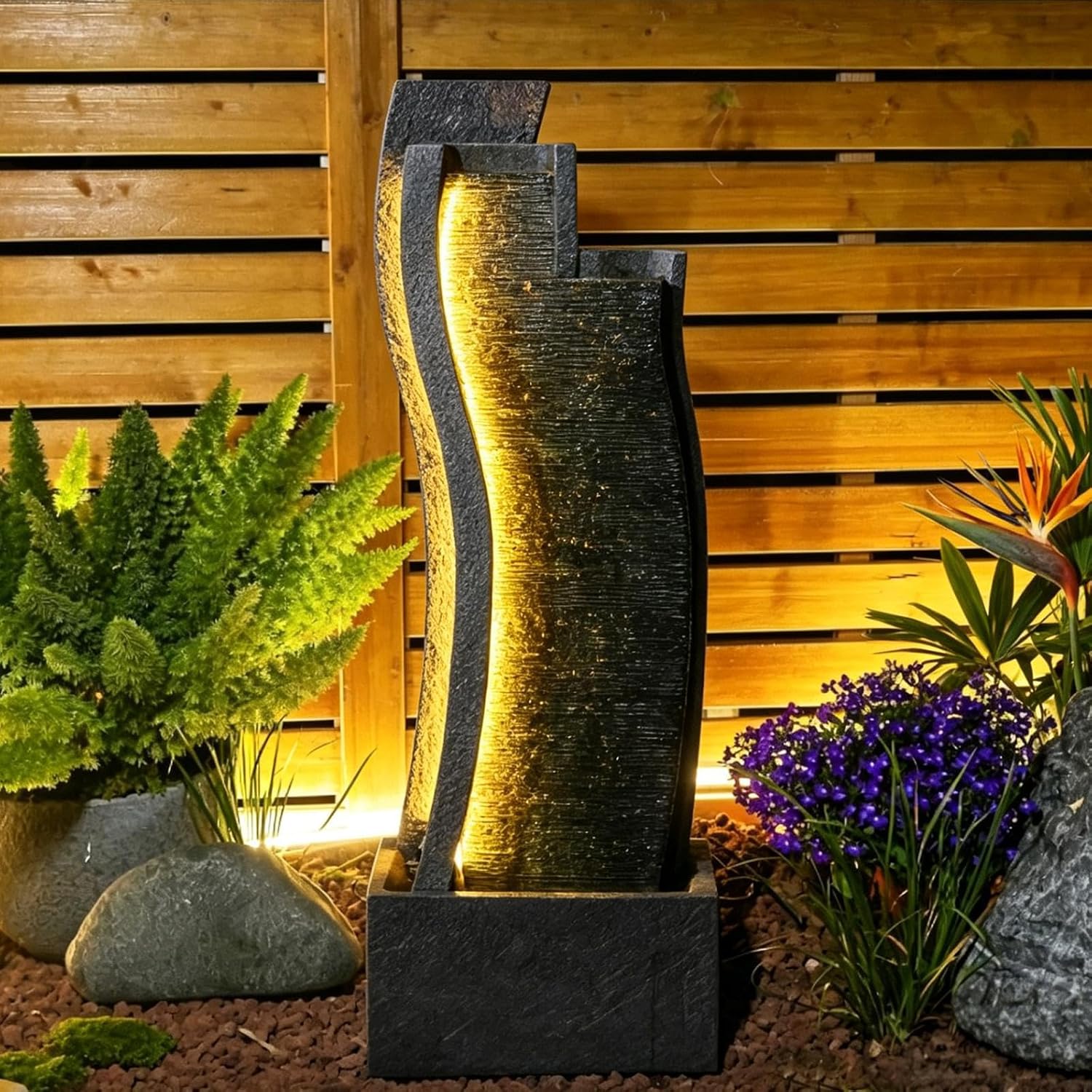 Outdoor Lighting Gazebo - 43H Modern Outdoor Water Fountain with