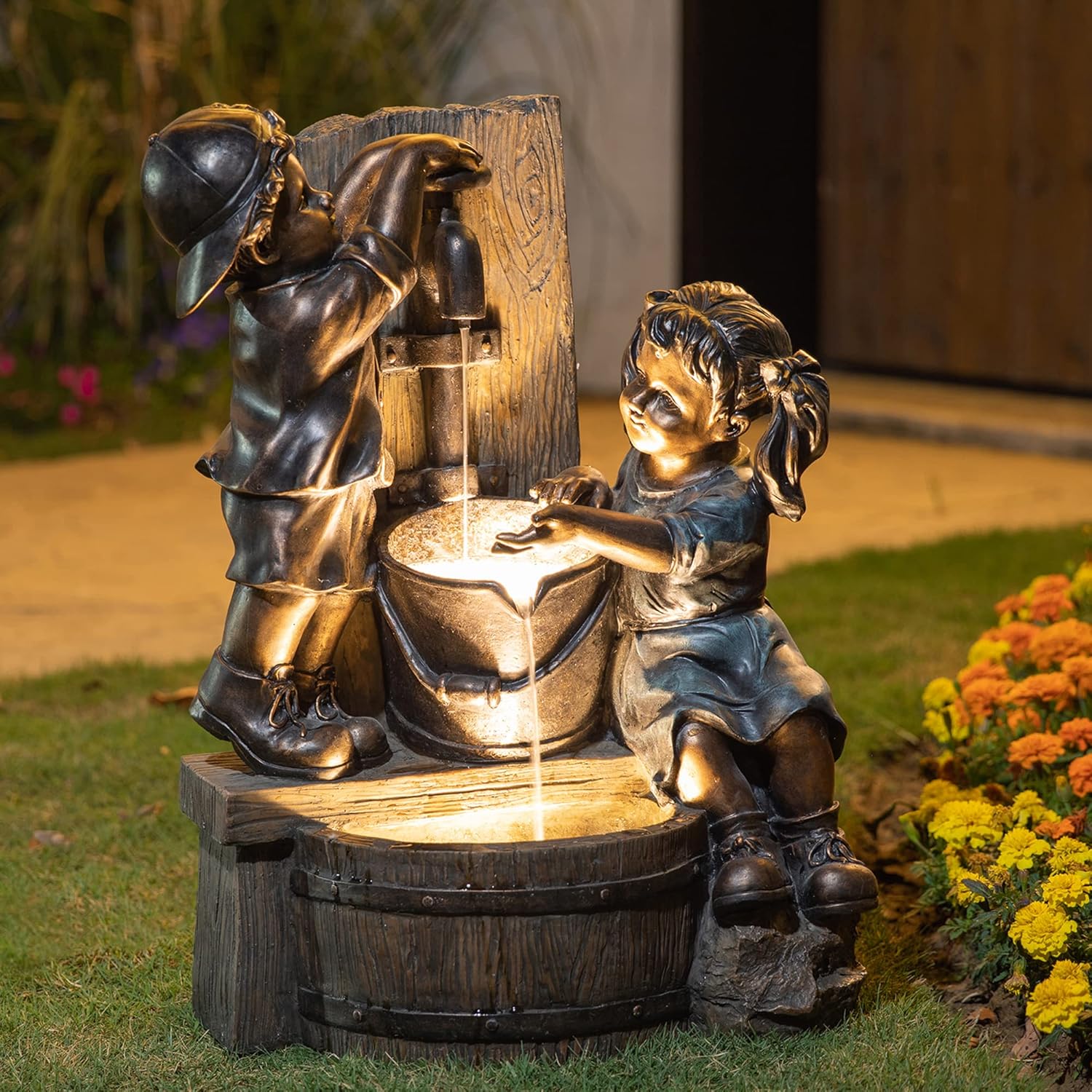 Outdoor Lighting Bronze - Outdoor Water Fountain with LED Light,