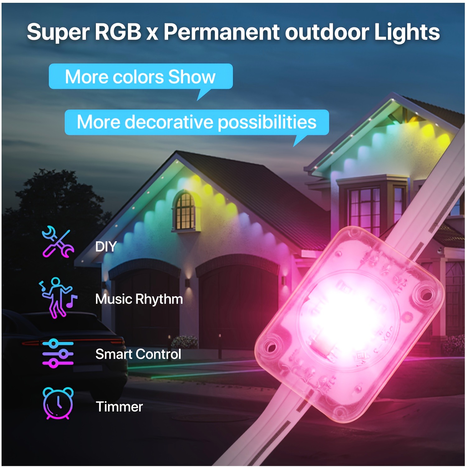 Outdoor Lighting And Decor - RGB+IC Smart Outdoor Eaves Lights –