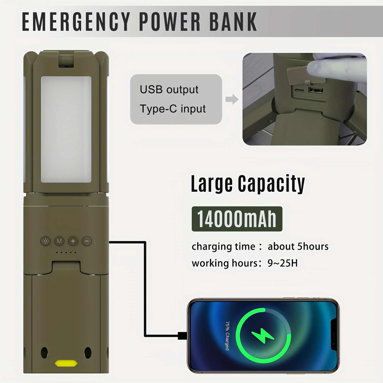 Camping Lantern, 14000mAh Rech - Outdoor Lighting No Wiring incelemesi ve fiyatı