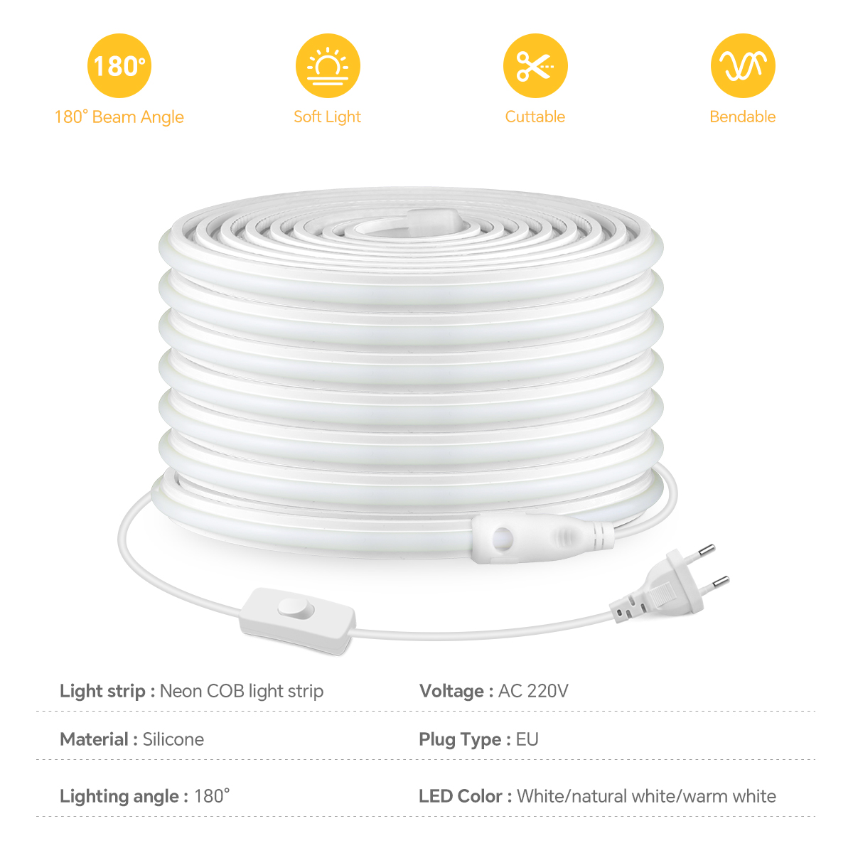 220V COB Led Strip High Densit - Outdoor Lighting Socket incelemesi ve fiyatı