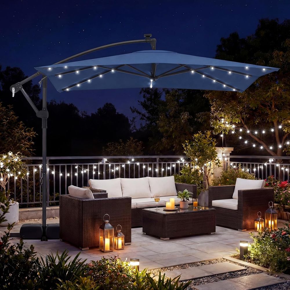 8x8 T r Patio Umbrella with Ba - Outdoor Lighting Patio incelemesi ve fiyatı