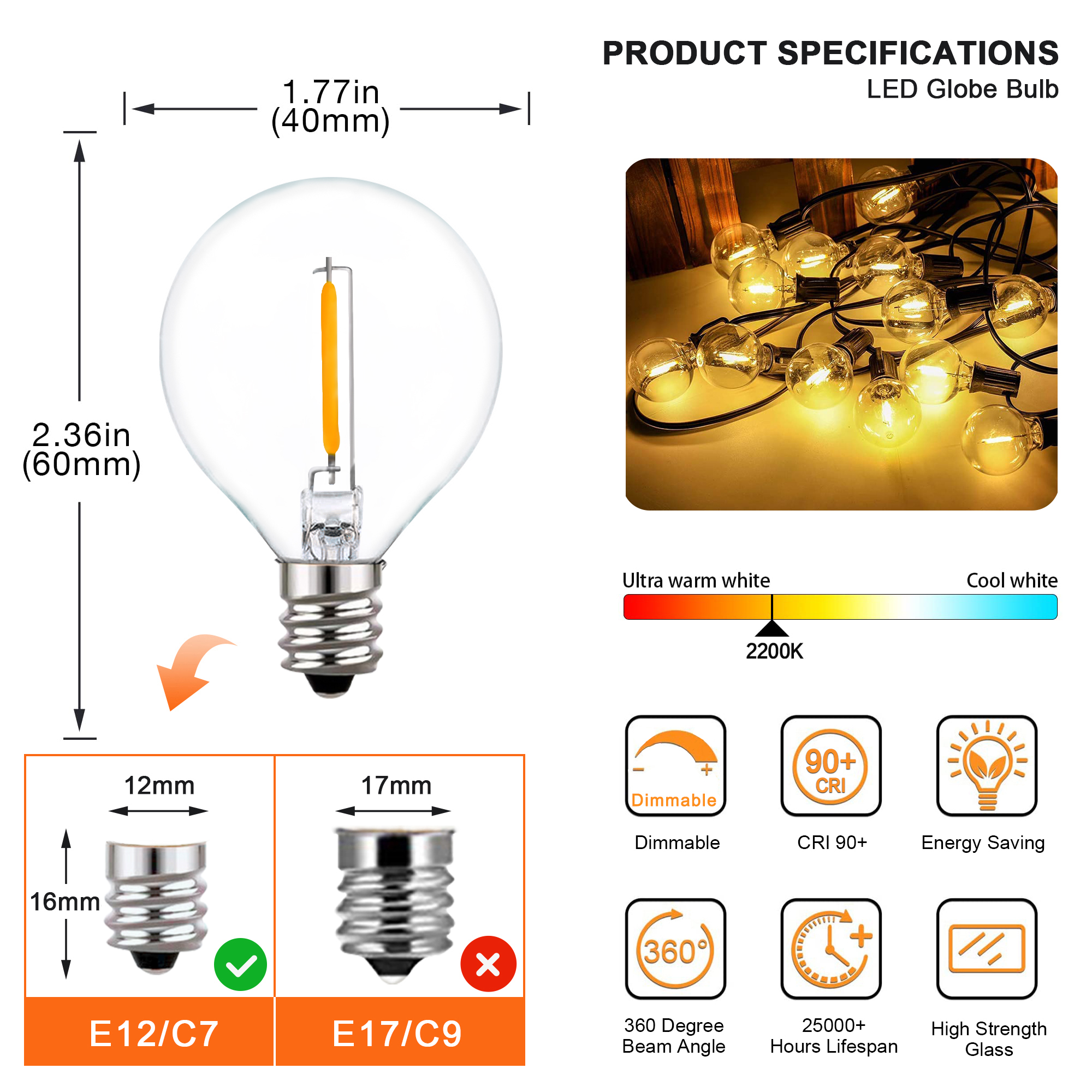 25FT 50FT G40 Fairy String Lig - Outdoor Lighting Socket incelemesi ve fiyatı