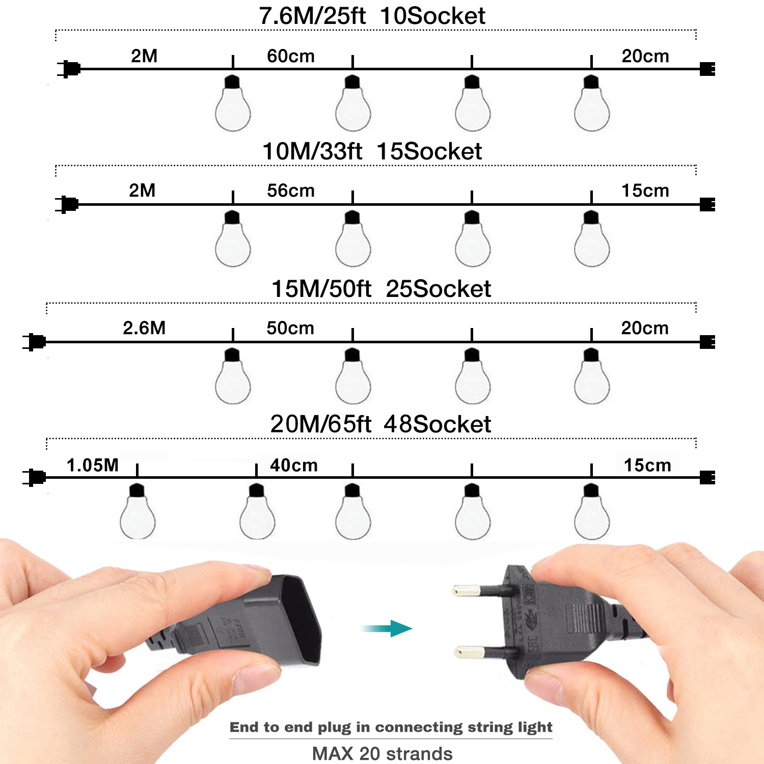 25FT 50FT G40 Fairy String Lig - Outdoor Lighting Socket incelemesi ve fiyatı