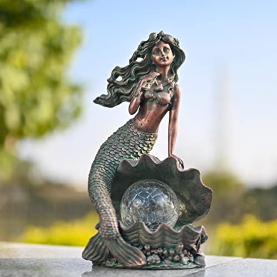 Mermaid Garden Statues with So - Outdoor Lighting Bronze incelemesi ve fiyatı