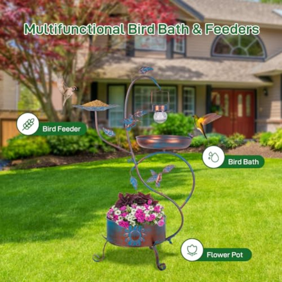 Outdoor metal bird bath with p - Outdoor Lighting And Decor incelemesi ve fiyatı