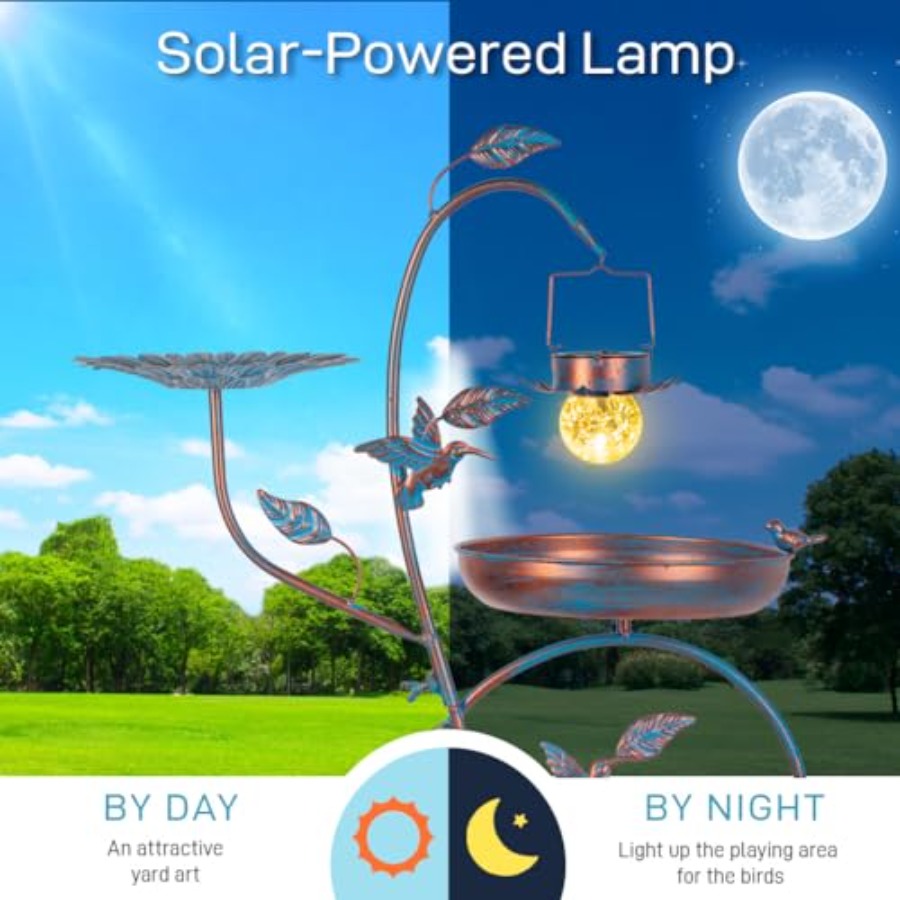 Outdoor metal bird bath with p - Outdoor Lighting And Decor incelemesi ve fiyatı