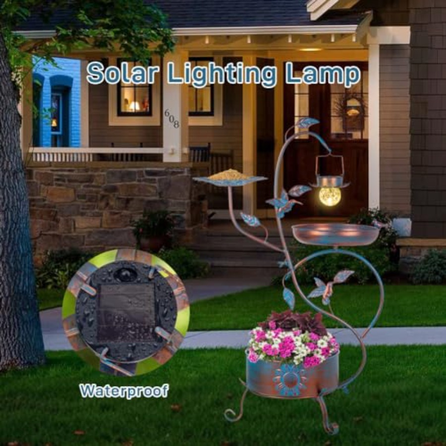 Outdoor metal bird bath with p - Outdoor Lighting And Decor incelemesi ve fiyatı