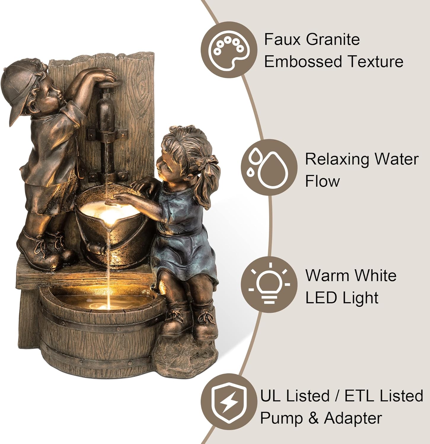 Outdoor Water Fountain with LE - Outdoor Lighting Bronze incelemesi ve fiyatı